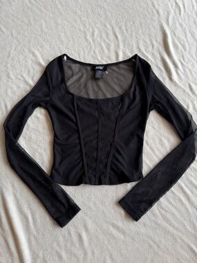 Just Polly Black Mesh Paneled Long Sleeve Corset Top Size XS